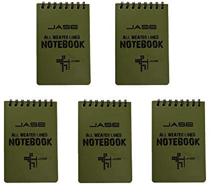 RETON 5 Pack Wasserdichtes Allwetter-Notizbuch/Notizblock für Aktivitäten im Freien, Record und Tactical, Taschenformat (Grün)