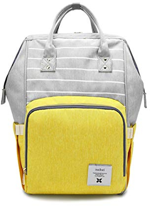 SONARIN Streifen Multifunktions Baby Wickelrucksack, Wickeltasche,Reise-Rucksack-Organizer mit Flasche isoliert Taschen,Wasserdicht, Große Kapazität, Stilvoll und Langlebig, Ideal Geschenk(Gelb)