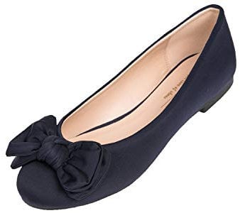 Feversole Women's Round Toe Cute Bow Trim Ballet Flats Dolly Shoes Navy 5 UK