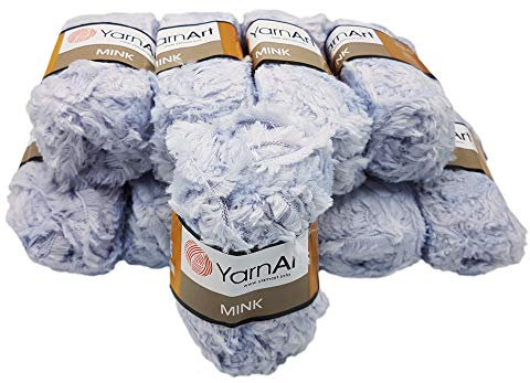 Yarnart Mink 10 x 50 gramm Plüschgarn, Fransengarn, 500 gramm Paket Wolle (Hellgrau 334)