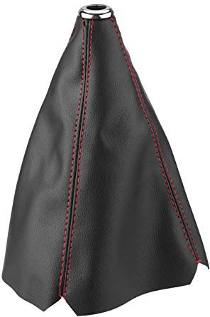 Fydun Palanca de Cambio Gaiter Boot Fuelle Universal PU Leather Shift Knob Cover Red Stitch Gear Gaiter Trunk Cover Negro Brillante