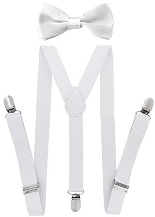 axy Jungen Hosenträger-Y Form 2,5cm breit mit Fliege - 3 Stabile Clips (Weiss)