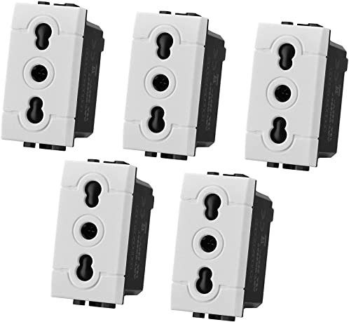 Di Tutto Per Tutti LOTTO STOCK 5 PEZZI PRESA BIPASSO 2P+T 10A INCASSO MURO COMPATIBILE MODELLO LIVING LIGHT [Classe di efficienza energetica A] BIANCO