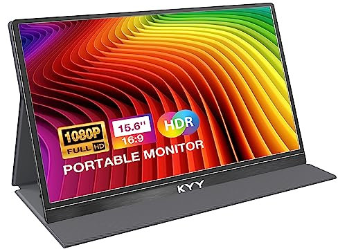 KYY Portable Monitor 15.6'' FHD 1080P USB C HDMI Gaming Monitor Ultra-Slim IPS Display w/Smart Cover & Speakers, Plug&Play, External Monitor for Laptop PC Phone Mac Xbox PS4