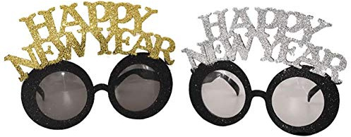 Dusenly 2pcs Happy New Year Glasses Sunglasses Glitter Eyeglass Photo Props for New Years Eve Party Favors