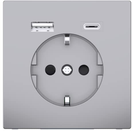 Schneider Electric Merten Schuko-USB-Steckdose, USB-Typ A+C, 2-polig+E, 16A, Unterputz, System Design, edelstahl, Artikelnummer MEG2367-6036