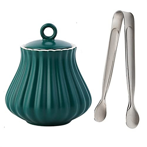 ZXHStore Sugar Bowl, 10.2 oz/290ml Ceramic Sugar Bowl with Sugar Tongs and Lid, Porcelain Salt Bowl for Home and Kitchen, Green