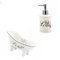 Lot de 2 Articles de Salle de Bain Paris Tour Eiffel et Assortis - Matiere Porcelaine - Un Pousse Mousse et Un Porte Savon Mini Baignoire