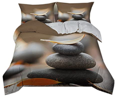 2/3 Teilig Bettwäsche Set, Betten Set für Jugendliche Kinder Schlafzimmer, Bettbezüge Set mit Reißverschluss, Asiatisch Meditativ Zen Konzept Bambus Stiele Bettbezug Set(Braun2,230x220cm)