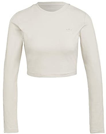 adidas Originals Women's Loungewear Cropped Long Sleeve T-Shirt, Wonder White, M