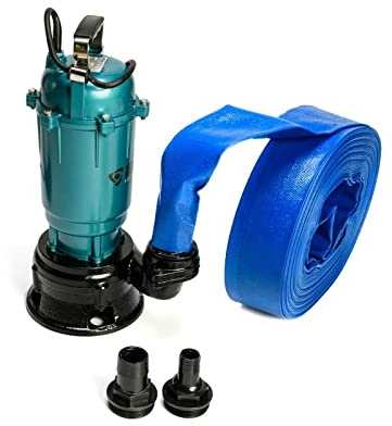 Heavy Duty Flood Sewage Water Pond Drain Septic Sump Cesspool Grinding Pump (Pump with 50m Blue Hose)