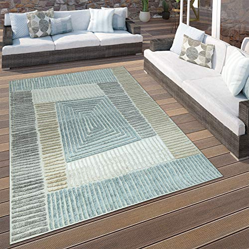 Paco Home In- & Outdoor Terrassen Teppich Geometrisches Design Pastell Braun Beige Grau, Grösse:160 cm Rund