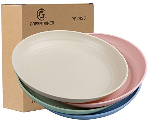 Greentainer Lightweight Unbreakable Dinner Plates - Extra Large-4 Pack 8.8'' Plastic Plate, Dishwasher Microwave Safe, Dessert Pizza Pasta Bread Snack Salad Plates for Picnic, Camping & BBQ