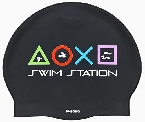 Cuffia in silicone SWIM STATION | Cuffia da Nuoto | Cuffia da Piscina | Grande Comfort e Aderenza | Arte e Nuoto (NERO)