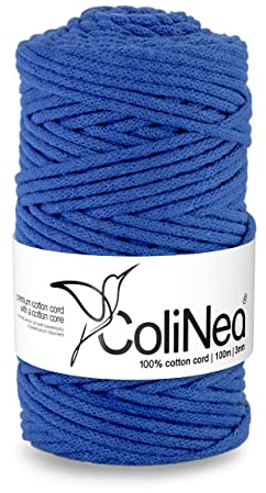 ColiNea Baumwollkordel mit Baumwollkern 3 mm 100m Baumwollgarn DIY Makramee Stricken Cotton Cord dunkel blau ideal für Makramee Handwerk Baumwollseil für Basteln