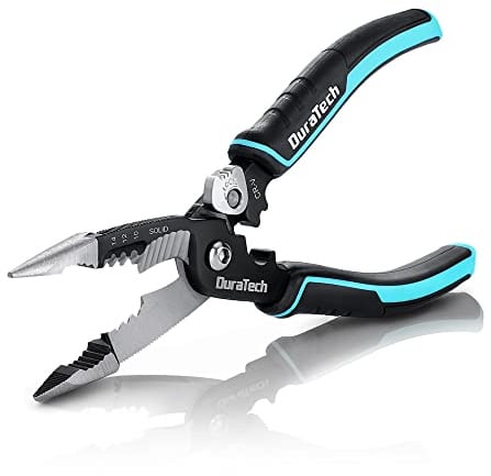 DURATECH 5-in-1 Wire Stripper Tool, 8 Wire Cutter Stripping Tool, Premium CR-V Construction, Needle Nose Plier, Multifunctional Electrician Pliers for Crimping, Cutting, Stripping, Shearing, Clamping