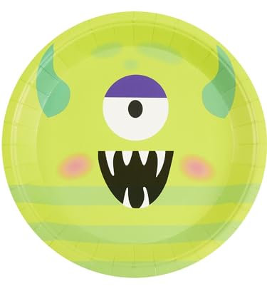 Smiffys Monster Vajilla, platos de fiesta, color verde, sin plástico, 300 g, 23 cm de diámetro, accesorio de disfraz de Halloween, artículos de fiesta de disfraces de monstruo