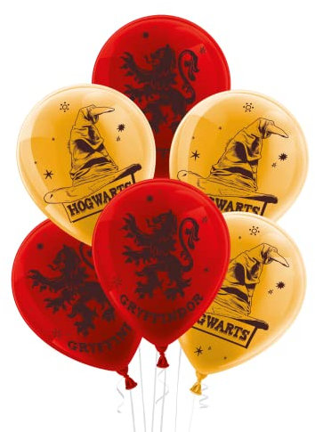 Party Factory `Harry Potter´ Set aus 10 gelben und roten Latexballons, Ø25cm, verschiedene Druckmotive, für Luft oder Helium