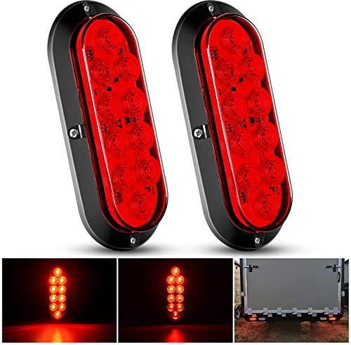 Nilight 6 Inch Oval Red LED Trailer Tail Light Surface Mount 2PCS 10 LEDs Waterproof Stop Brake Turn Trailers Lights for Truck RV Boat Bus Lorry Camper Van Caravan