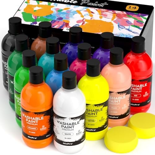 Nicpro 14 Farben großes abwaschbares Farbset (500 ml×14) für Kinder, Acrylfarben Set in großen Mengen ungiftige Kinder Temperafarbe für Kunst, Handwerk diy, Poster, Schule, Party, Klassenzimmer