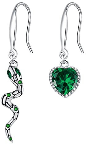 Hifeeled Schlangen & Herz Ohrringe Damen 925 Sterling Silber Herz Zirkonia Asymmetrisch Ohrhänger für Frauen Original Schmuck Geschenk für Freundin