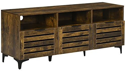 HOMCOM Mobile TV fino a 65 con 3 Cassetti, 2 Armadietti e Foro Passacavi in Truciolato, 140.4x36x55 cm, Marrone