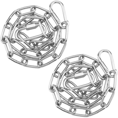 CHEUKYIU 2 cadenas de eslabones de acero inoxidable de 4 mm de diámetro, 60 cm, cadena de extensión para silla colgante, cadena de acero redondo con 2 ganchos M5 y 2 hebillas con resorte para