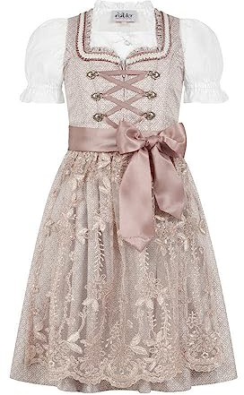 Nübler Dirndl Mädchen - 3 teiliges Set Dirndl Kleid mit Trachtenbluse und Schürze traditionell - Moderne bayrische Tracht, Stella Rosa