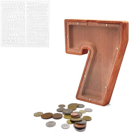 MEDOYOH Groß Nummer 7 Spardose Holz, 23CM/9IN Ziffern Spardose Holz Glückszahl Sparbox Münzen Sparschwein Hochzeit für Erwachsene Kinder Geburtstagsgeschenk