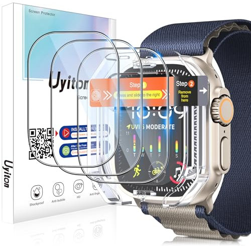 Uyiton für Apple Watch Ultra/Ultra 2 49mm Schutzfolie, 3 Stück Anti-Kratz PET Schutzglas,Vollständige Abdeckung Berührungsempfindlich HD-Transparente 9H Härte Panzer Schutz Glas für iWatch 49mm