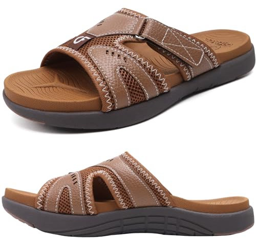 COFACE Mens Sport Recovery Sandals Plantar Fasciitis Soft Cushion Lightweight Arch Support Orthotic Slides for Men Khaki Size 10.5