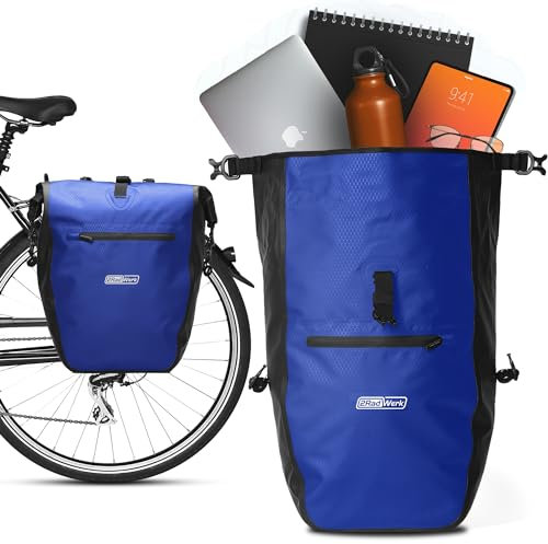 2Radwerk Sacoche de vélo pour Porte-Bagages, 25,4 l, 100% étanche, avec poignée de Transport et bandoulière, Sac de vélo, Sac de Porte-Bagages, Sac de vélo arrière, 56,5x30x15cm Bleu