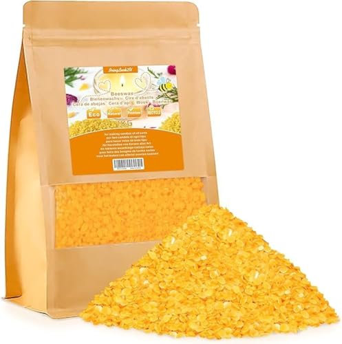 Bienenwachs Pastillen, 1KG 100% Reine Natürliches Bienenwachs, Bestens Geeignet für Creme, Salben, Seife und Kerzen Selbst Herzustellen