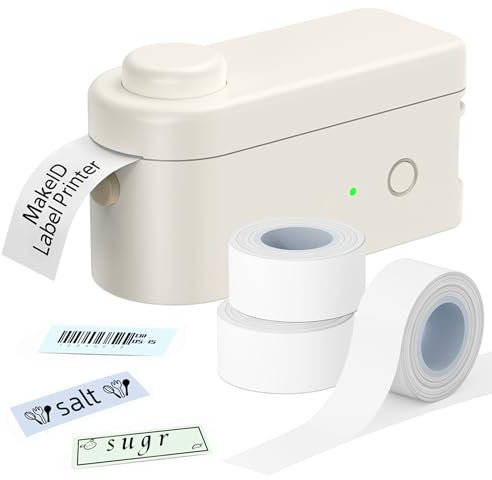 Makeid Étiqueteuse Bluetooth L1, Imprimante Etiquette Autocollante, Mini Imprimante Portable Thermique Compatible avec 3 Rouleux d'Étiquettes Blanches