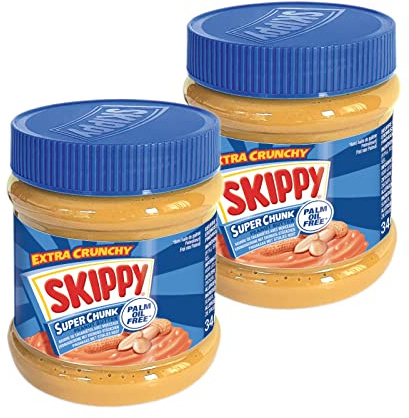 SKIPPY 2x 340g Erdnussbutter Super Chunk | Peanutbutter Ohne Palmöl | mit Erdnuss-Stückchen | 91% Erdnüsse | Crunchy Peanut Butter | Leckere Erdnussbutter mit vollem Geschmack
