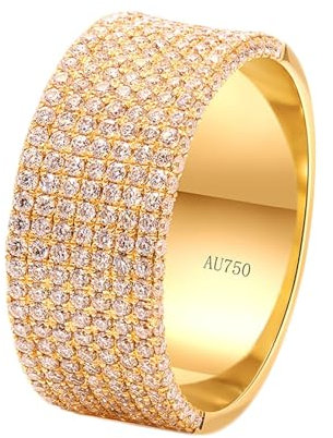 Skcess Goldring Damen 585 Echtgold 14K Promise Ring Weiß Diamant Runden, Engagement Ring Breiter Ring Ringe Frauen Größe 66 (21.0)