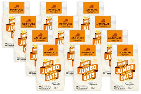 Mornflake - Jumbo Oats 12x 500g 100% Wholegrain Rolled Oats All Natural Ingredients, High In Fibre. Perfect For Breakfast Porridge Oats, Overnight Oats & Flapjacks. Suitable For Vegan Diet