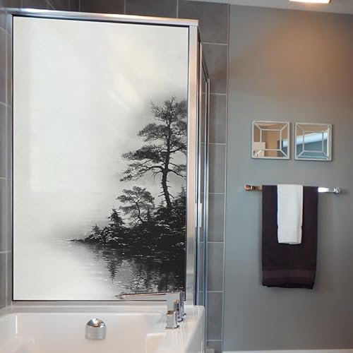 Fensterfolie Dunkelgrauer Baum Milchglasfolie Fensterfolie Blickdicht Milchglasfolie Selbstklebend Fenster Sichtschutzfolie Fenster Badezimmer Folie Fenster Sichtschutz 4P (60x116cm)