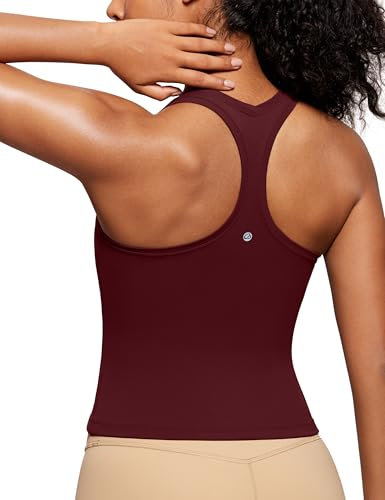 CRZ YOGA Butterluxe Damen Gym Ärmelloses Shirt Sommer Yoga Tank Top Racerback Lang Sport Tops Fitness Blickdichte Oberteile Roter Merlot 40