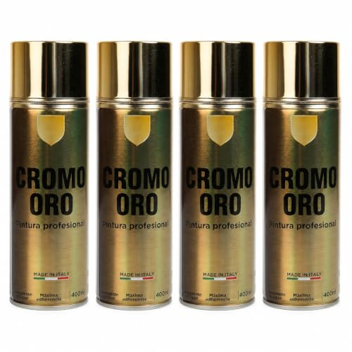 various Pintura Spray Cromo ORo Metalizado Brillo, 4 x 400 ml | Aerosoles de 400 ml con acabado Cromo ORo metalizado brillante para metal, madera, cartón, cerámica y plástico