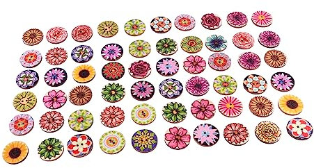 Lurrose Gemusterte Runde Knöpfe Buzz Knöpfe Dekorative Knöpfe Zum Annähen Von Knöpfen Vintage Blumenknöpfe Scrapbook Verzierungen Bastelknöpfe Charms Für Armbänder Vintage Dekor Aus Holz