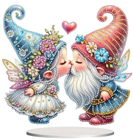 CXINLky DIY Diamond Art Painting Zwerg Tisch Deko, 5D Diamant Art Valentinstag Kobold Tischdeko, Diamant Malerei Stehend Kunst Set, Ornamente Geschenke Handgemachte Dekorative-01-Küssende Kobolde
