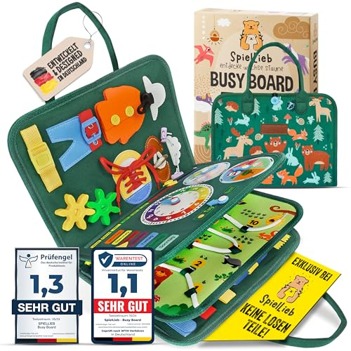 SpielLieb® Montessori Busy Board 3 Jahre - interaktives Activity Board Spielzeug für Kleinkinder - Beschäftigung für Auto & Flugzeug - Ideales Busy Book Geschenk für Entwicklung & Motorik