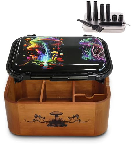 IXIGER Bambus-Aufbewahrungsbox mit Metallständer. Kompakter stash box mit herausnehmbarem Fach. Kommt mit Aufbewahrungszubehör.