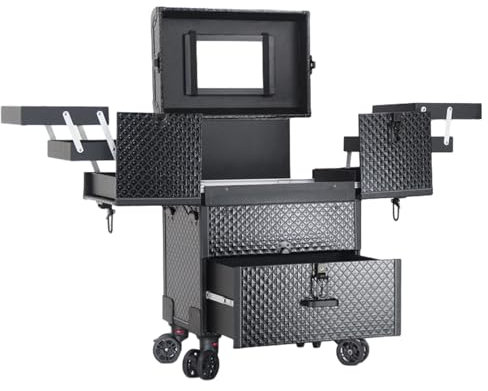 Multifunktionaler Kosmetikkoffer, Schminkkoffer aus Aluminium, großer Aufbewahrungskoffer mit Trolley, Kosmetik-Organizer auf Rollen mit 4 Rollen, für Nagelzubehör, Kosmetikkoffer für Make-u