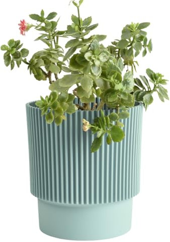 B2C Plant Pots Flower Planter 3 Colours 3 sizes Plastic Pot Modern Elegant Textured Modern Home Garden Indoor Outdoor use Convex stripes (Green Mint, W15cm x H18cm)