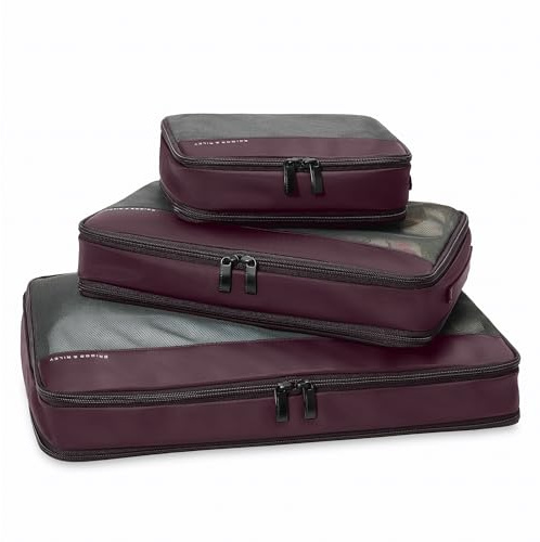 Briggs & Riley Compression Packing Cube Set - Bag Organizer for Check In Suitcase & Luggage, For Women & Men, Pack Accessories for Vacation - 3-Piece, Plum