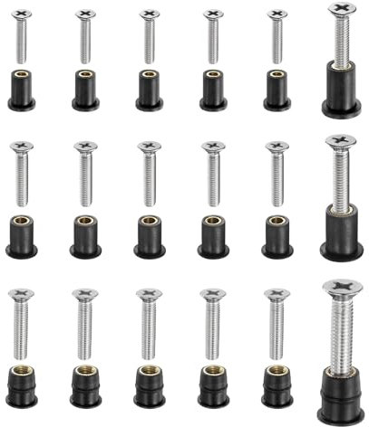 sourcing map 18 Pairs M4 M5 M6 Neoprene Well Nuts with Stainless Steel Screw, Rubber Well Nuts Kit Brass Copper Bolt, Universal Motorcycle Fasteners for Kayak Boat Windscreen