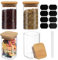 qiwuhai 4 Pcs Botes de Cristal con Tapa, 300ml Tarros de Cristal con Tapa de Bambu Hermética, Tarro Botes Cocina Almacenaje Cristals Redondo para Especias Café Frutos Secos, con Pegatinas, Bolígrafo