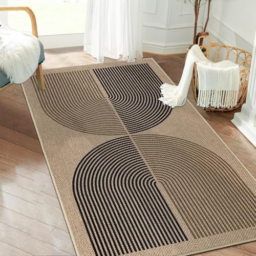 Capslpad Teppich Läufer Flur 80x150cm Jute Aussehen Teppich Natürlich Waschbar Teppich Schwarz Braun rutschfest Wohnzimme läufer Flur Küche,Schlafzimmer, Balkon